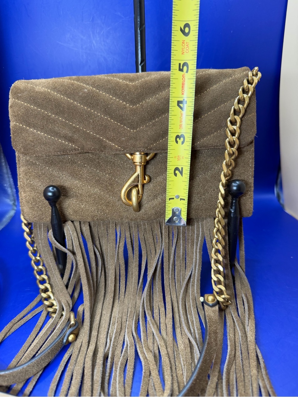Brown Suede Rebecca Minkoff Edie Fringe Bag featuring Chevron Quilting & Fringe - Picture 3 of 10